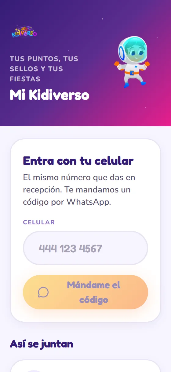 Pantalla de Mi Kidiverso: Entra con tu celular