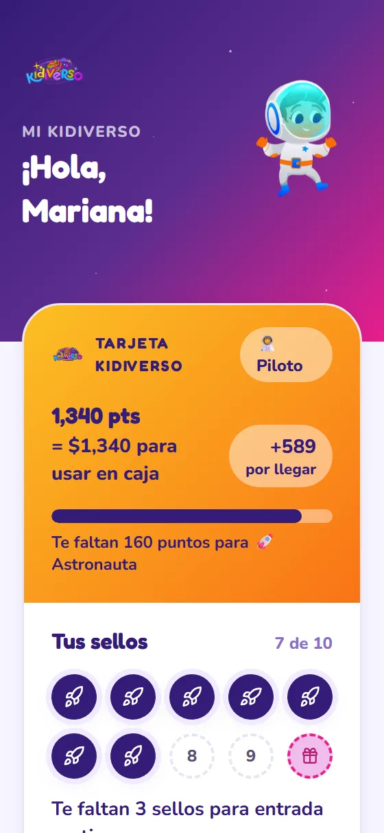 Pantalla de Mi Kidiverso: Ya tienes tu tarjeta